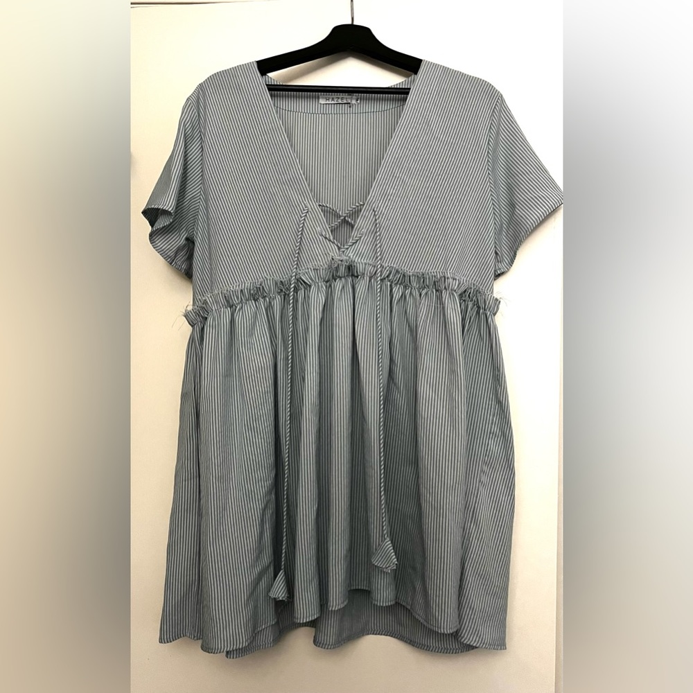 Blue and White Striped Babydoll Dress